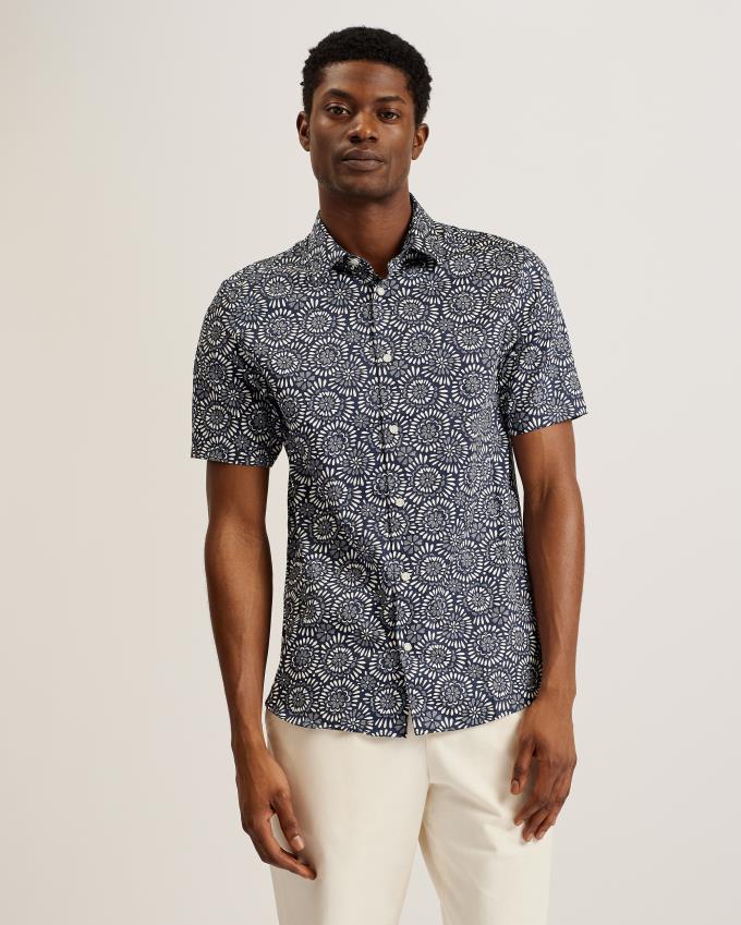 Chemises Ted Baker Short Sleeve Bold Floral Print Bleu Marine Homme | TQM-28737602